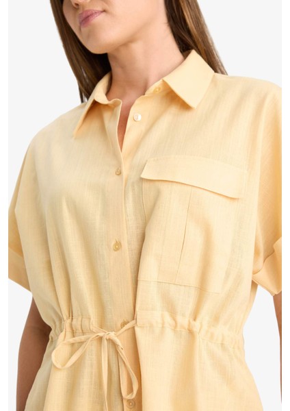 Regular Fit Bağcıklı Flamlı Pamuk Kısa Kollu Gömlek F3416AX25HS fırsatları