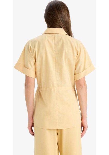 Regular Fit Bağcıklı Flamlı Pamuk Kısa Kollu Gömlek F3416AX25HS indirimleri