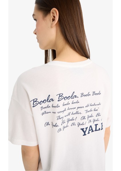 Yale University Oversize Geniş Kalıp Bisiklet Yaka Baskılı Kısa Kollu Tişört F4763AX25SM