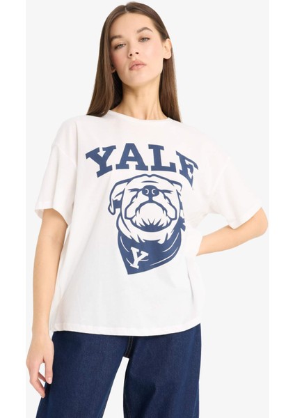 Yale University Oversize Geniş Kalıp Bisiklet Yaka Baskılı Kısa Kollu Tişört F4763AX25SM indirimleri