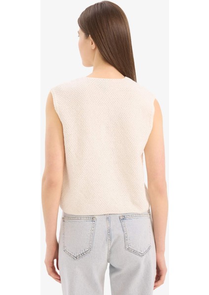 Regular Fit Bisiklet Yaka Bağlamalı Triko Yelek E6988AX25SM