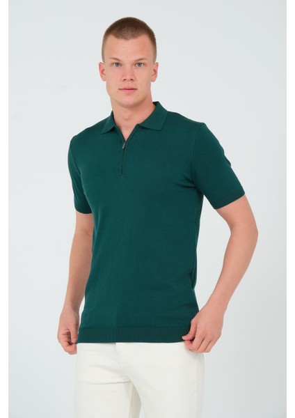 Erkek Fit Extra Polo Yaka Yarım Fermuarlı Klasik Triko T-Shirt modelleri