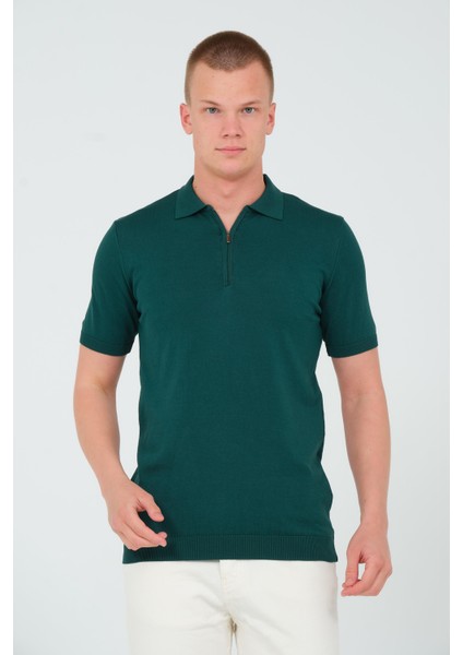 Erkek Fit Extra Polo Yaka Yarım Fermuarlı Klasik Triko T-Shirt fırsatları