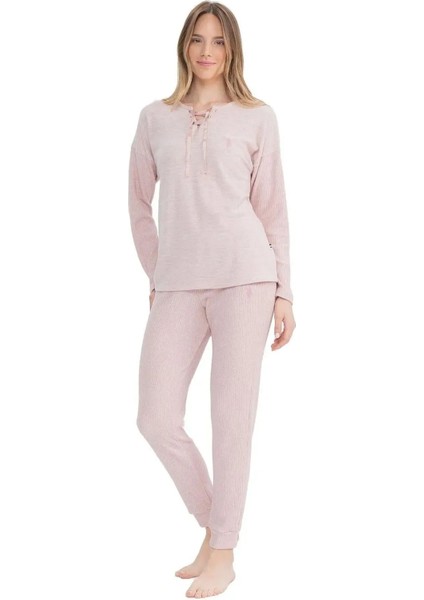 Kadın Pembe Melanj Pijama Takımı