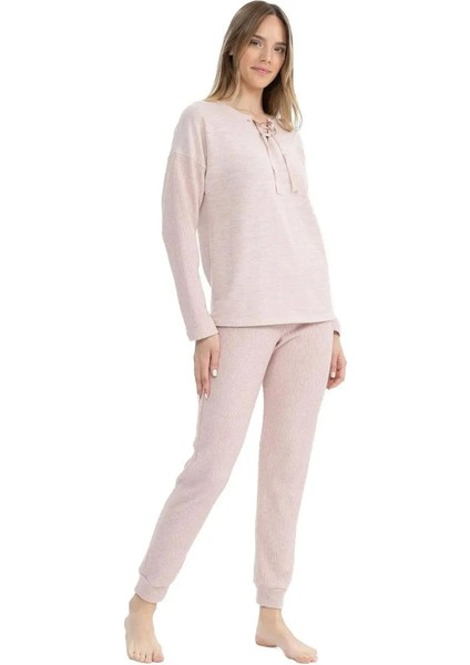 Kadın Pembe Melanj Pijama Takımı