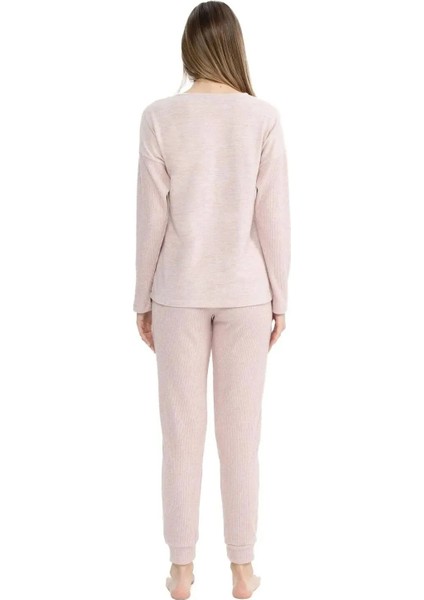 Kadın Pembe Melanj Pijama Takımı