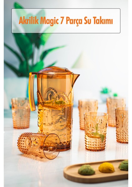 Akrilik Bal Sürahi 2,3 Lt ve 6lı Su Meşrubat Kahve Yanı Bardağı 400 ml Seti ( Cam Değildir )