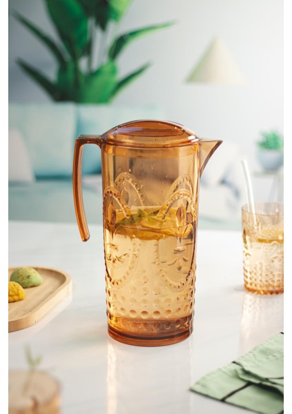 Akrilik Bal Sürahi 2,3 Lt ve 6lı Su Meşrubat Kahve Yanı Bardağı 400 ml Seti ( Cam Değildir ) fırsatları