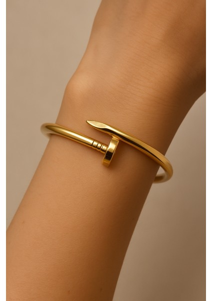 Badelis Çivi Model Gold Sade Çelik Kelepçe Bileklik indirimleri