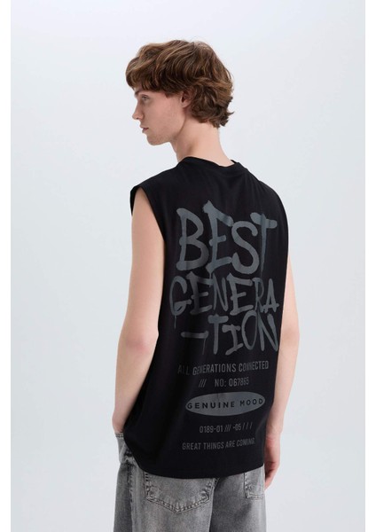 %100 Pamuk Boxy Fit Bisiklet Yaka Sırt Baskılı Atlet E3224AX25HS