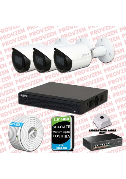 Dahua 3 Kameralı Ip Kamera Seti 1440P Gece Görüşlü