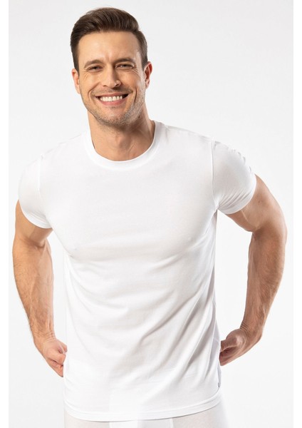 1307 O Yaka Kısa Kollu Erkek T-Shirt - Beyaz