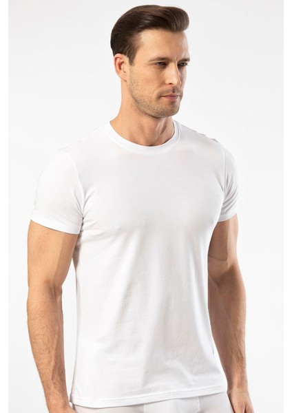 1307 O Yaka Kısa Kollu Erkek T-Shirt - Beyaz modelleri
