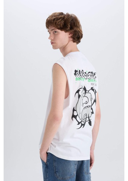 %100 Pamuk Rick and Morty Boxy Fit Bisiklet Yaka Sırt Baskılı Atlet E3280AX25SM