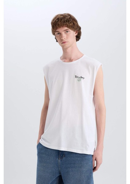 %100 Pamuk Rick and Morty Boxy Fit Bisiklet Yaka Sırt Baskılı Atlet E3280AX25SM modelleri