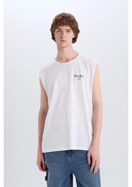 %100 Pamuk Rick and Morty Boxy Fit Bisiklet Yaka Sırt Baskılı Atlet E3280AX25SM fırsatları