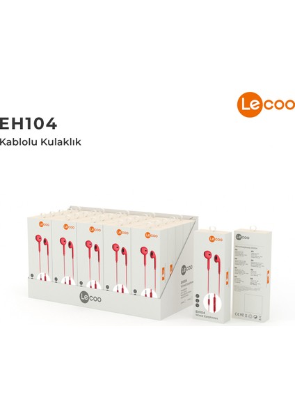 EH104 Kablolu 3.5mm Jacklı Kulak İçi Mikrofonlu Kulaklık Kırmızı