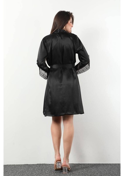 Pierre Cardin Kadın Saten Dantelli Gecelik Sabahlık Takım