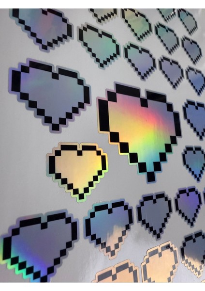 Hologram Pixel Kalp Sticker A4 Sayfa Boyutunda