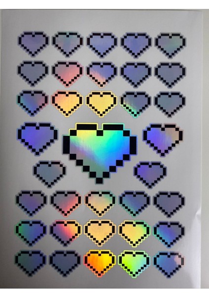 Hologram Pixel Kalp Sticker A4 Sayfa Boyutunda