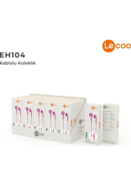 EH104 Kablolu 3.5mm Jacklı Kulak İçi Mikrofonlu Kulaklık Pembe