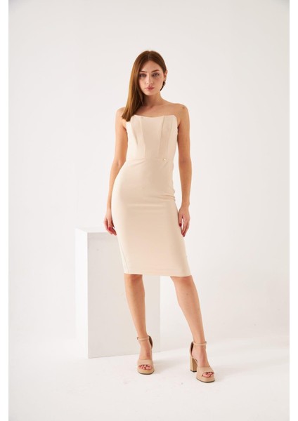 Krem Straplez Elbise