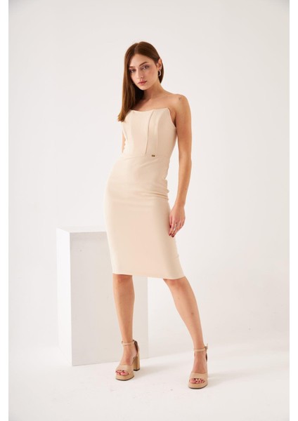 Krem Straplez Elbise modelleri