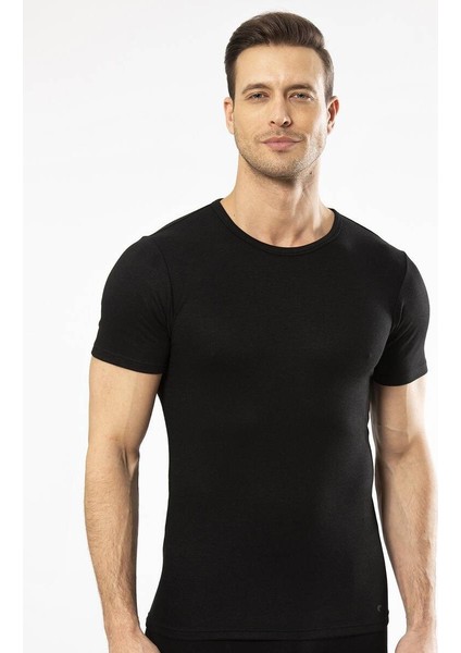 - Termal kısa kol bisiklet yaka Siyah T-Shirt