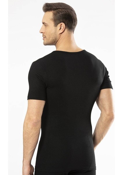 - Termal kısa kol bisiklet yaka Siyah T-Shirt