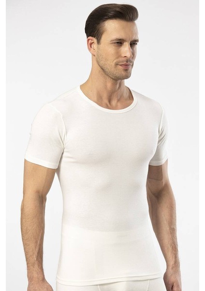 - Termal kısa kol bisiklet yaka Beyaz T-Shirt
