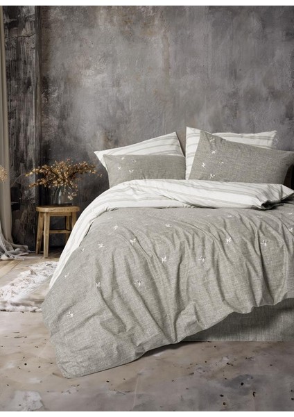 Klein Nakışlı Ranforce Çift Kişilik Moke Kahve Nevresim Takımı