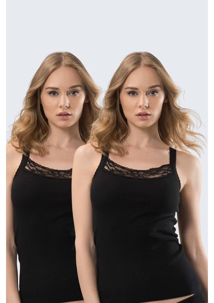 Kadın Dantelli Askılı Kaşkorse 2’li Pamuklu Atlet