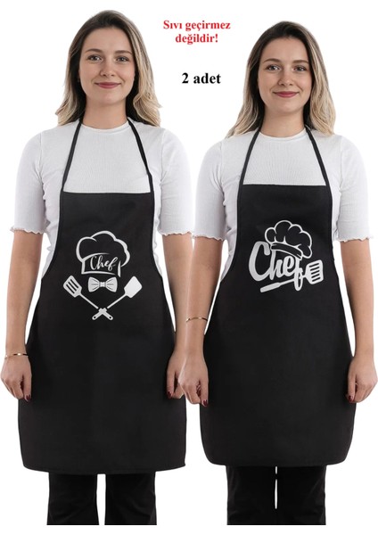 Siyah Chef Ikili Paket Leke Tutmaz Kumaş Mutfak Önlüğü Seti