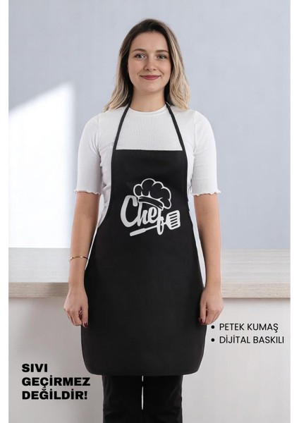 Siyah Chef Ikili Paket Leke Tutmaz Kumaş Mutfak Önlüğü Seti