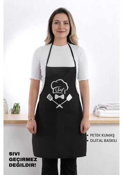 Siyah Chef Ikili Paket Leke Tutmaz Kumaş Mutfak Önlüğü Seti