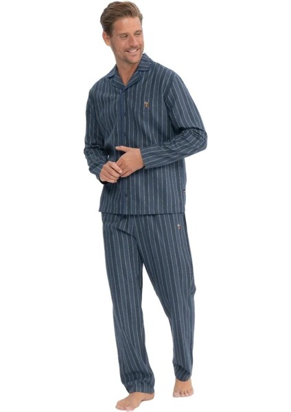 Erkek Lacivert Melanj Boydan Patlı Pijama Takımı