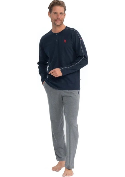 Erkek Lacivert Yuvarlak Yaka Pijama Takımı