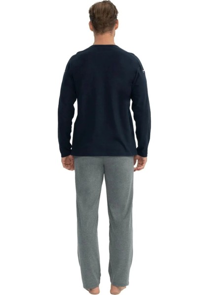 Erkek Lacivert Yuvarlak Yaka Pijama Takımı modelleri