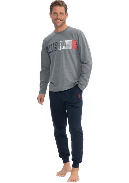 Erkek Antrasit Melanj Yuvarlak Yaka Pijama Takımı