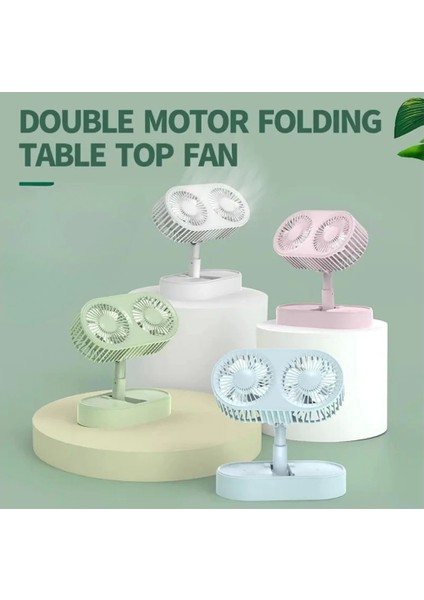 Fan Masaüstü 3 Kademeli Şarjlı Çift Fanlı Qtop F6