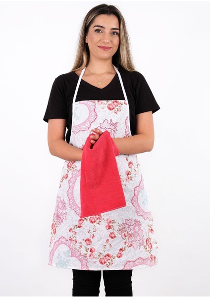 Flower 4lü Set Mutfak Önlüğü Havlulu Mutfak Önlüğü Fırın Eldiveni ve Tutacak