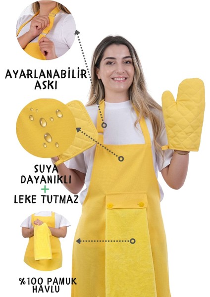 Star Ayar Askılı Havlulu 4lü Mutfak Önlüğü Seti (Eldiven Tutacak)
