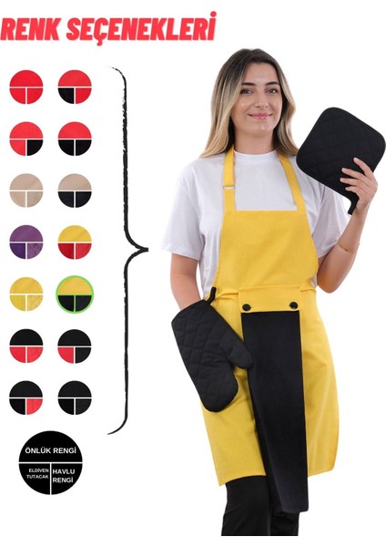 Star Ayar Askılı Havlulu 4lü Mutfak Önlüğü Seti (Eldiven Tutacak) indirimleri