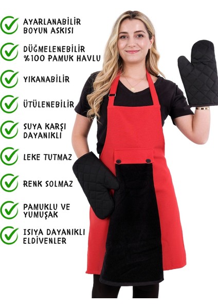 Star Ayar Askılı Havlulu 4lü Mutfak Önlüğü Seti (2 Eldiven) fiyatları