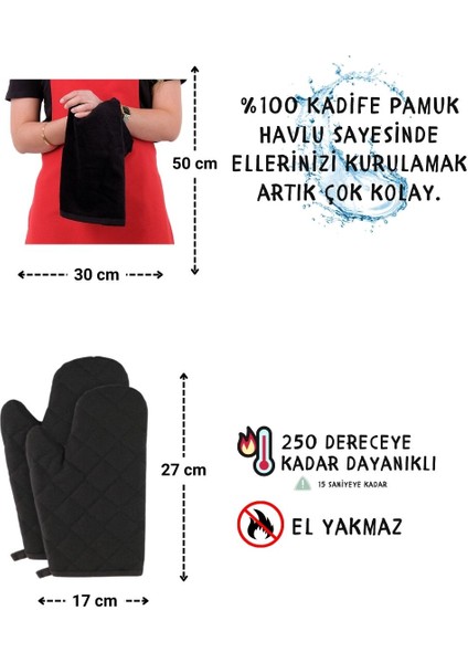 Star Ayar Askılı Havlulu 4lü Mutfak Önlüğü Seti (2 Eldiven)