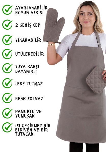 Simple 3'lü Set Ayar Askılı Mutfak Önlüğü Seti (Eldiven, Tutacak) fiyatları