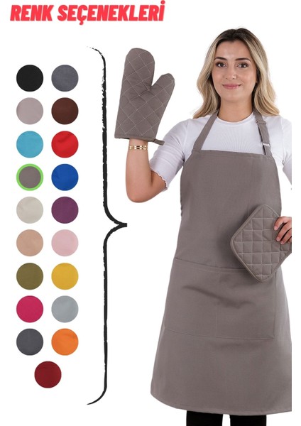 Simple 3'lü Set Ayar Askılı Mutfak Önlüğü Seti (Eldiven, Tutacak) indirimleri