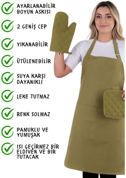 Simple 3'lü Set Ayar Askılı Mutfak Önlüğü Seti (Eldiven, Tutacak) fiyatları