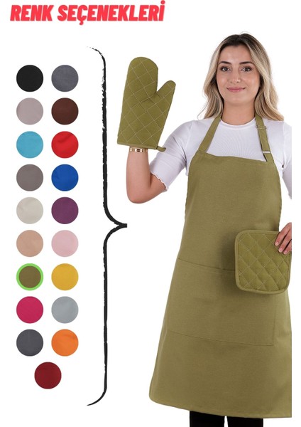 Simple 3'lü Set Ayar Askılı Mutfak Önlüğü Seti (Eldiven, Tutacak) indirimleri