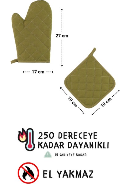 Simple 3'lü Set Ayar Askılı Mutfak Önlüğü Seti (Eldiven, Tutacak)